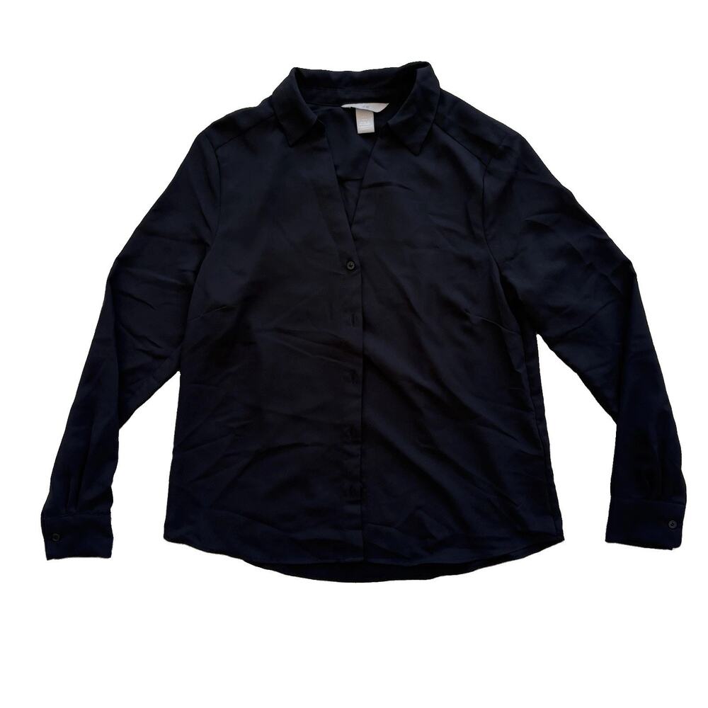 H&M Classic Long Sleeve Blouse Women’s Size Small Black Business Casual Classic